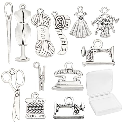 SUNNYCLUE 1 Box 72 Stück 12 Stile Tibetischer Stil Nähen Thema Charms Clip Nadel Pullover Schere Legierung Anhänger Schmuck Baumeln Für DIY Ohrring Halskette Armband Schmuckherstellung Schlüsselanhäng