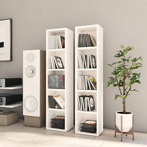 Suiwen CD Cabinet, Cd Cabinet, Dvd Cabinet, Dvd Storage Cabinetss 2 pcs High Gloss White 21x16x93.5 cm Chipboard