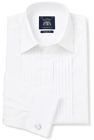 Men's Classic Fit Pleated Front White Evening Shirt, 17.5