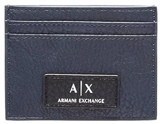 Armani Exchange Men's Card Holder, Faux Leather Texture Travel Accessory-Passport Case, Blue