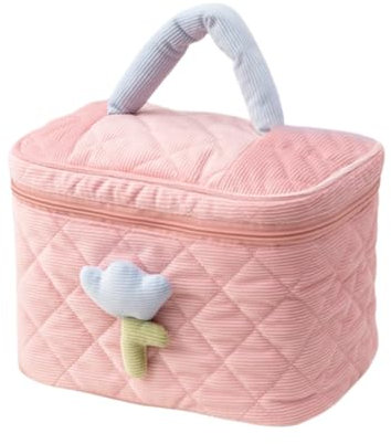 Dankforyou Kosmetiktasche Schminktasche Makeup Bag mit Elastischer Pinselschlitz für Damen und Mädchen, Rosa