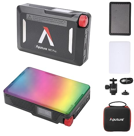 Aputure MC Pro RGBWW LED-Videoleuchte IP65 Dimmbar 2000K-10000K mit Magnet Attraction Diffuser unterstützt APP-Steuerung Eingebauter 9-Lichteffekt