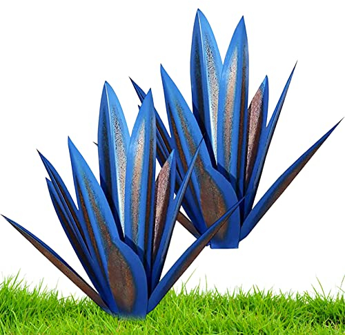 Tequila Skulptur, 2pcs Garten Tequila Dekor DIY Metal Tequila Rustikale Skulptur Metall Agave Yard Kunst für Rasenschmuck im Freien Gartendekoration Blau