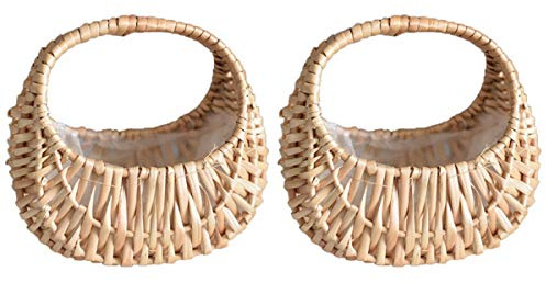Povxlum 2 Pcs Flower Girl Basket Hand-Held Flower Arrangement Hand-Woven Flower Pot Storage Basket Home Decor