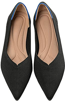 MACHSWON Women’s Ballet Dressy Flats Pointed Toe Knit Dress Shoes Slip On Casual Foldable Ballerina Walking Shoes (Black, Size 5.5)