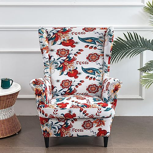 LUXRUB 2 Teilige Ohrensesselbezüge, Elegante Sofabezüge Mit Blumendruck Stretch-Sesselhussen All-Inclusive Tiger Hocker Stuhl Schonbezug Waschbare Möbelschutzbezüge Für Wohnzimmer (Color : 11)