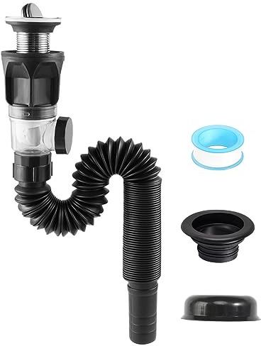 Universal Siphon Waschbecken Kit, Geruchsdichte Insektendrainage Kits mit Flexibler Ablaufschlauch 300-900mm Erweitert Werden Können, Abflussrohr Kit für Waschbecken und Spüle
