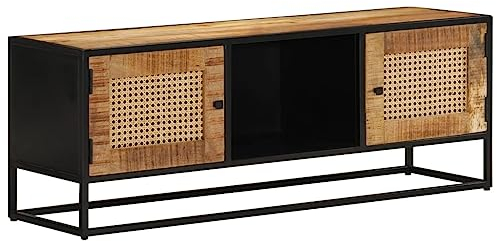 vidaXL Mobile Porta TV 110x30x40cm Legno Grezzo Massello Mango e Ferro