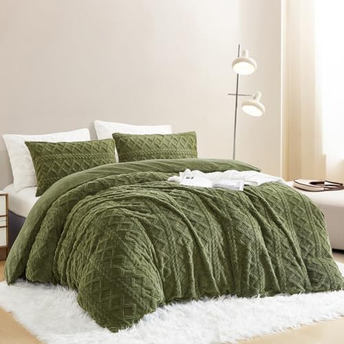 Nayoroom Bettwäsche Flanell 220x240 Winter Warme Biber Bettbezug Flauschig Fleece Cashmere Touch Plüsch Winterbettwäsche Set mit Reißverschluss - 220 x 240 + 2 x 80 x 80 cm Olivgrün