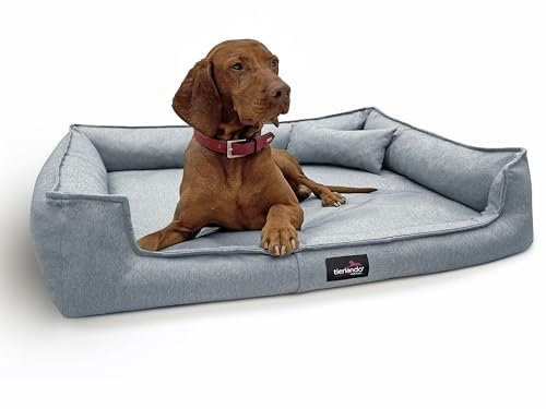 tierlando® Orthopädisches Hundebett Gustav Scandi CHIC mit elegantem waschbarem Bezug und herausnehmbarer mobiler Matratze für maximalen Liegekomfort Größe: 110x90cm | 52 Rauchblau