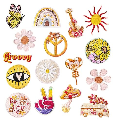 DIY Kleidung Patches Aufkleber Stickerei Patches zum Aufbügeln Bügelbild Flicken Patches Zum Applikationen zum Nähen oder Aufbügeln Kleidung Patches für T-Shirt Jeans Kleidung Taschen 16 Stück