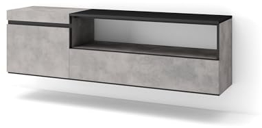 Skraut Home | TV Unit, Stand Cabinet | Entertainment Center | 150x45x35cm | For TVs up to 65 | Wall-mount, suspended | Modern Style | Concrete