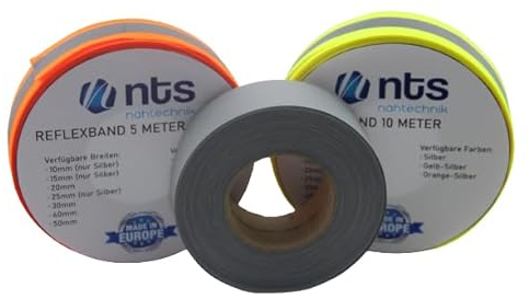 NTS Nähtechnik l 10 Meter l hochwertiges Reflexband l Reflektorband l zum Aufnähen, in 7 Breiten, Farbauswahl… (Silber, 50)