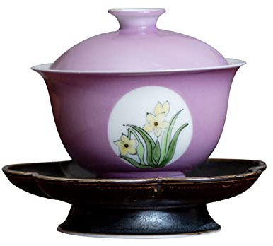 Service à thé en céramique, Bol Individuel avec Couvercle, Bol à thé rétro Chinois, ustensiles à thé (D 8.5CM)