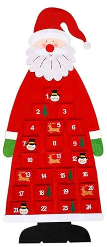 Filz-Weihnachts-Adventskalender 2023, 3,8 m, roter Weihnachtsmann-Adventskalender, Wanddekoration, DIY-Hänger, kreativer Filzkalender mit Taschen, 24 Tage, Weihnachtsgeschenk, Weihnachtsdekoration,