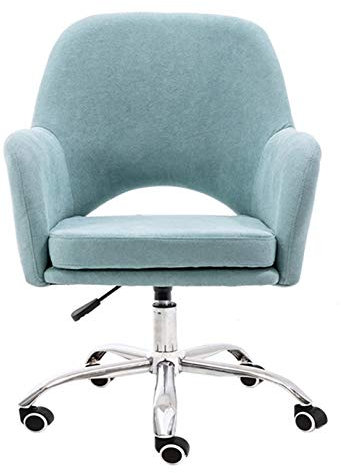 Stuhl mit mittlerer Rückenlehne um 360° drehbarer Schreibtischstuhl, Leinenkissen bequeme Rückenlehne, Armlehnstuhl, Computer-Arbeitsstuhl (Farbe: Blau)