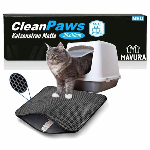 CleanPaws Katzenklo Vorleger Matte Katzenmatte, Katzenstreu Sammler Unterlage wasserdicht 30x30cm