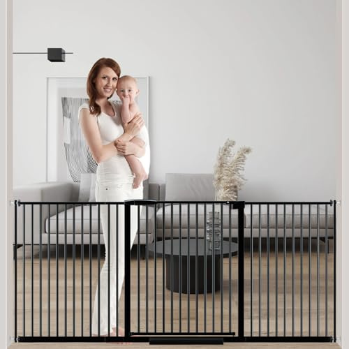 DEARBB Extra breites Babygitter, ultra-schmaler Abstand, 76,5–196,5 cm, druckmontiert, Doppelverriegelung, Schaukel, automatisches Schließen, Metall-Sicherheitsgitter für Treppen und Haustür, Küche