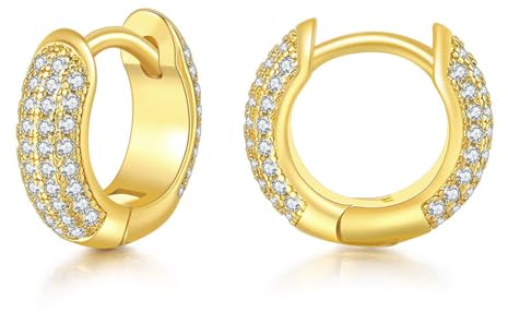JewelryWe Ohrringe Creolen Damen Zirkonia: Gold Creolen Huggie Hoop Ohrringe Runde Knorpel Klein Ohrstecker mit Mehrreihigen Rundschliff Cubic Zirkonia Elegant Glitzer Ohrschmuck für Frauen Männer