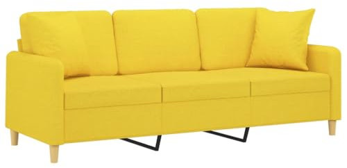 vidaXL Sofa 3 Sitzer, Couch mit Zierkissen, Liegesofa für Wohnzimmer, Polstersofa Sessel Relaxsofa Loungesofa Relaxcouch, Hellgelb Stoff