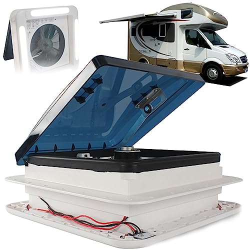 Dachfenster mit LED-Licht, 28 x 28 cm, für Wohnmobil, Wohnmobil, Wohnwagen, Dachventilator mit zusätzlicher Beleuchtung