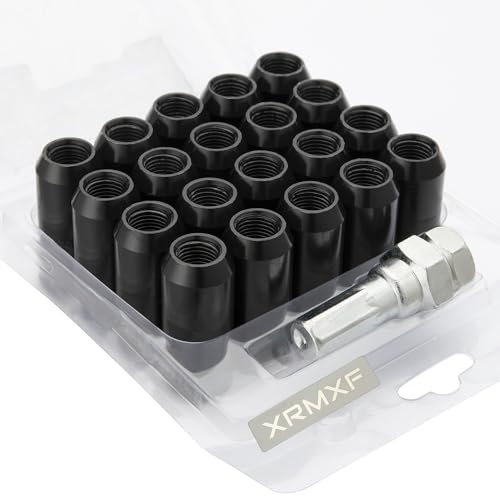 XRMXF 20 Stück Kegel 60° 45mm Schmal Sechskantschlüssel Stahl Lug Nuts M12 x 1,5 Radmuttern (Schwarz)
