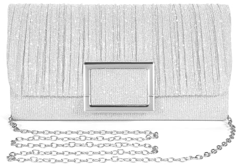 BAIGIO Clutch Damen Silber Abendtasche Glitzer Handtasche Damen Elegante Clutch Tasche Envelope Handtasche Silber Umhängetasche Kleine Brauttasche Handtasche für Party Hochzeit Kettetasche