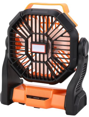 CCYLEZ Camping-Ventilator, Tragbarer Outdoor-Ventilator mit LED-Laterne, Multifunktionaler 8000 mAh Wiederaufladbarer USB-Tischventilator, Powerbank für Angeln und Notfälle, Orange