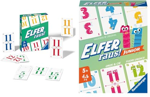 Ravensburger Elfer Raus! Der Klassiker, Kartenspiel 2-6 Spieler & - 20947 Elfer Raus! Junior - Kartenspiel 2-6 Spieler, Spiel ab 5 Jahren für Kinder und Erwachsene, Zahlenraum 1-20