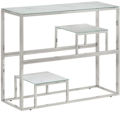 vidaXL Konsolentisch, Konsole Beistelltisch mit Ablagen, Wandtisch für Wohnzimmer Flur, Flurtisch Tisch, Modern, Silbern Edelstahl Hartglas