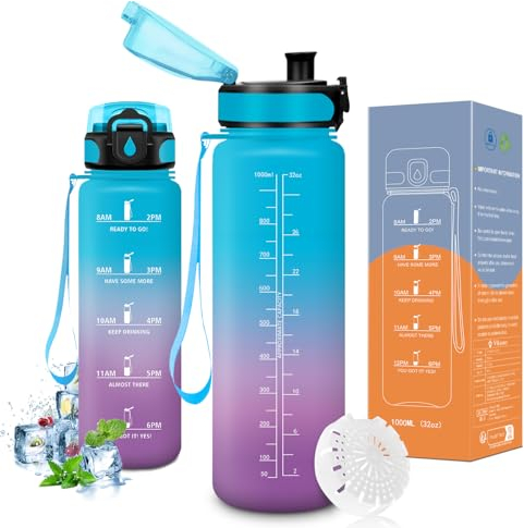 Vikaster Gourde de sport, Gourde 1l, sans BPA, Étanche & Réutilisable, Convient Pour la Gym, Yoga, Camping, Sport, Gourde Randonnée, B-bleu Violet