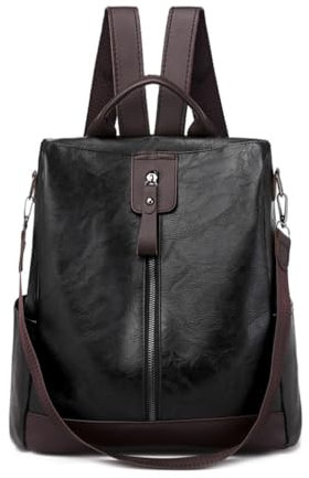 Ruarby Damen-Rucksack, Vintage-Stil, PU-Leder, Anti-Diebstahl, Schultasche, College, Mädchen, Luxus-Schultertasche, Reisetasche, Büchertasche, Schwarz