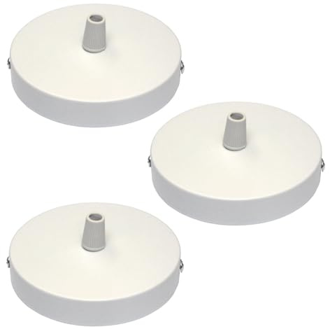 3 Pack White Ceiling Rose 100mm Metal Round Ceiling Canopy Side Entry Cord Grip Base Cover Plate for Pendant Light Fittings Modern Pendant Ceiling Lights Lamp Holder Base Home Lighting Accessory