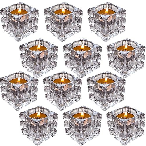Lot de 12 bougeoirs carrés en verre transparent pour décoration de fête de mariage (12)