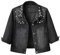 Locachy Damen Jeansjacke mit 3/4-Ärmeln, bestickt, Nieten, Perlen, Knopfleiste, kurze Denim-Jeansjacke, Schwarz, X-Large