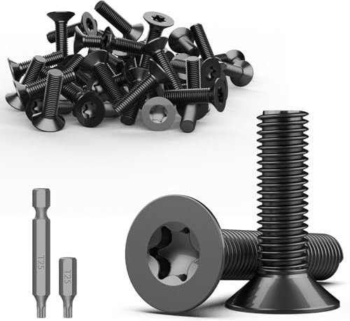 TXXATX Senkkopfschrauben Torx M5 x 25 mm, 30 Stück Schrauben Schwarz Edelstahl A2 V2A Maschinenschrauben Flachkopfschrauben Vollgewinde Möbelschrauben Senkkopfschrauben mit T40 Torx Bit für Wohnmöbel