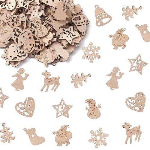 LYNSAN 100 Stück Tischdeko Weihnachten Holz Streudeko Deko Konfetti, Schneeflocken Deko, Merry Christmas Dekoration, Konfetti Weihnachten Basteln, Weihnachtsdeko für Christmas, Neues Jahr