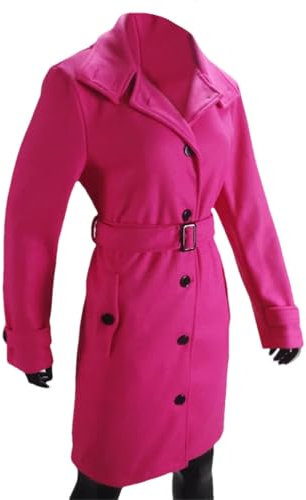 Gabardina para mujer con cuello alto y botonadura sencilla forrada con cinturón, abrigos largos, ropa de calle, fucsia, L