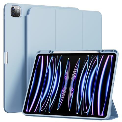GKABXY Case for iPad Air 13 Inch (M3/M2) 2025/2024, ipad Pro 12.9 inch 6th/5th/4th Generation 2022/2021/2020, Soft TPU Back Cover with Pencil Holder, Auto Wake/Sleep, Trifold Stand case, Sky blue