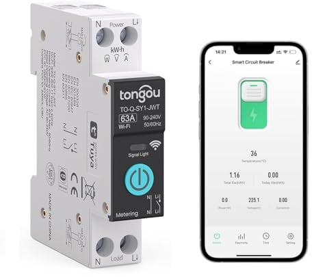 Interruttore su Guida DIN Interruttore Intelligente WiFi 1P Compatibile con Alexa, Google Assistant, Smart Life, TUYA, Interruttore Smart da 16A con 4 Modalità di Temporizzazione Funzione