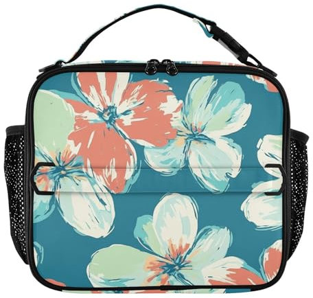 Loncheras resistentes al agua para hombre que mantienen la comida caliente, lonchera térmica para playa, viajes, flores, turquesa y coral