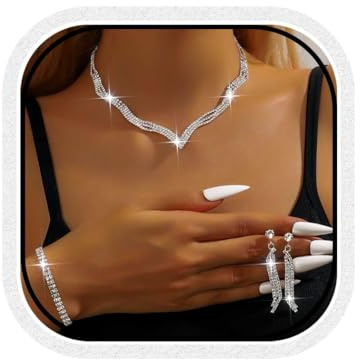 Fashband Kristall-Brautschmuck-Set, silberfarbene Strasssteine, Halskette, Ohrringe, Kostüm, Braut, Party-Schmuck für Frauen, Einheitsgröße, Kunstperle, Kein edelstein