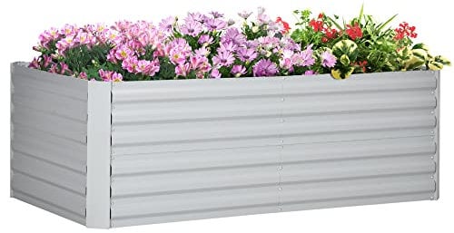 Outsunny Hochbeet aus Stahl, Pflanzbeet Frühbeet Gartenbeet Blumenkasten steckbar, Pflanzkasten Pflanzkübel 180x90x60cm für Garten Balkon Terrasse, Gemüsebeet für Blumen, Pflanzen, Obst