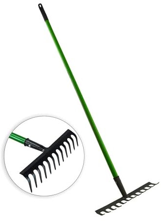 12 Teeth Soil Garden Rake – 120cm Heavy Duty Metal Rake with Carbon Steel Head & Tubular Handle – Ideal for Lawn Leaf Soil & Landscaping Rake for Gardening & Leveling