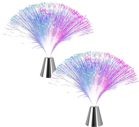 LED Farbe Wechseln Faseroptik Licht - 2 Stück 35cm Glasfaserlampe mit Silberkegel Base, Effektleuchte Fiberglas, Eisfaserstimmung Nachtlicht, Stimmungslicht für Hochzeit, Weihnachten, Parties, Urlaub