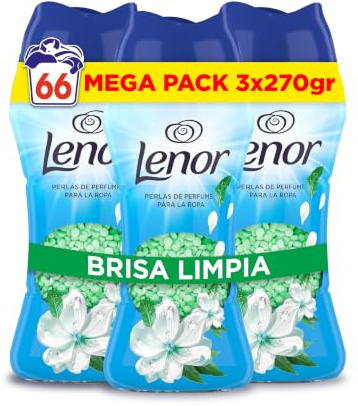 Lenor Perlas De Perfume para la Ropa, 66 Lavados (3 x 270g), Brisa Marina Y Jazmín, Edición Limitada Costa Mediterránea, Frescor Ininterrumpido Hasta 12 Semanas