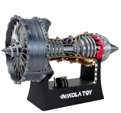 TR900 Turbofan Engine Model, Jet Engine Model Kit, 1/25 Simulation Aircraft Turbojet Engine Rotatable Model, Mechanical Science Education Toy Gift Decor for Adult (25cm / 10in)