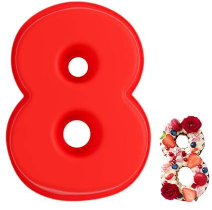 QMLING Large Number Cake Tins: Silicone 3D Number Cake Moulds, 10 Inch Molds for Baking Birthday Anniversary (8)
