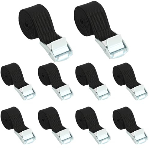 Kievano Spanngurte Set – 10 Stück, 25 mm x 1 m, mit Klemmschloss – Verstellbare Zurrgurte für Auto, Fahrrad, Motorrad, Gepäck und mehr