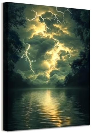 WENGTIAO Blitz Wolken Leinwand Bilder 60x90 cm - Kunstdrucke Gerahmtes Bild
